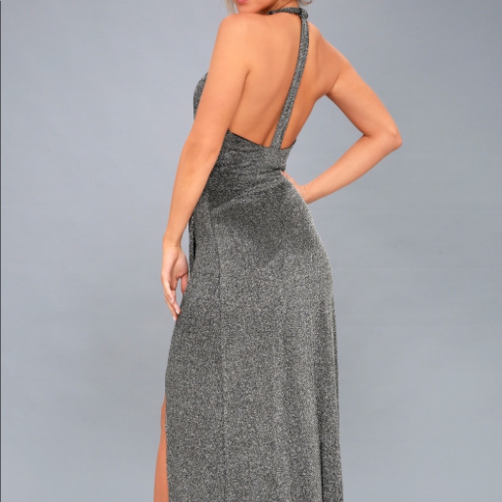 Shimmery slinky sparkly maxi prom dress leg split